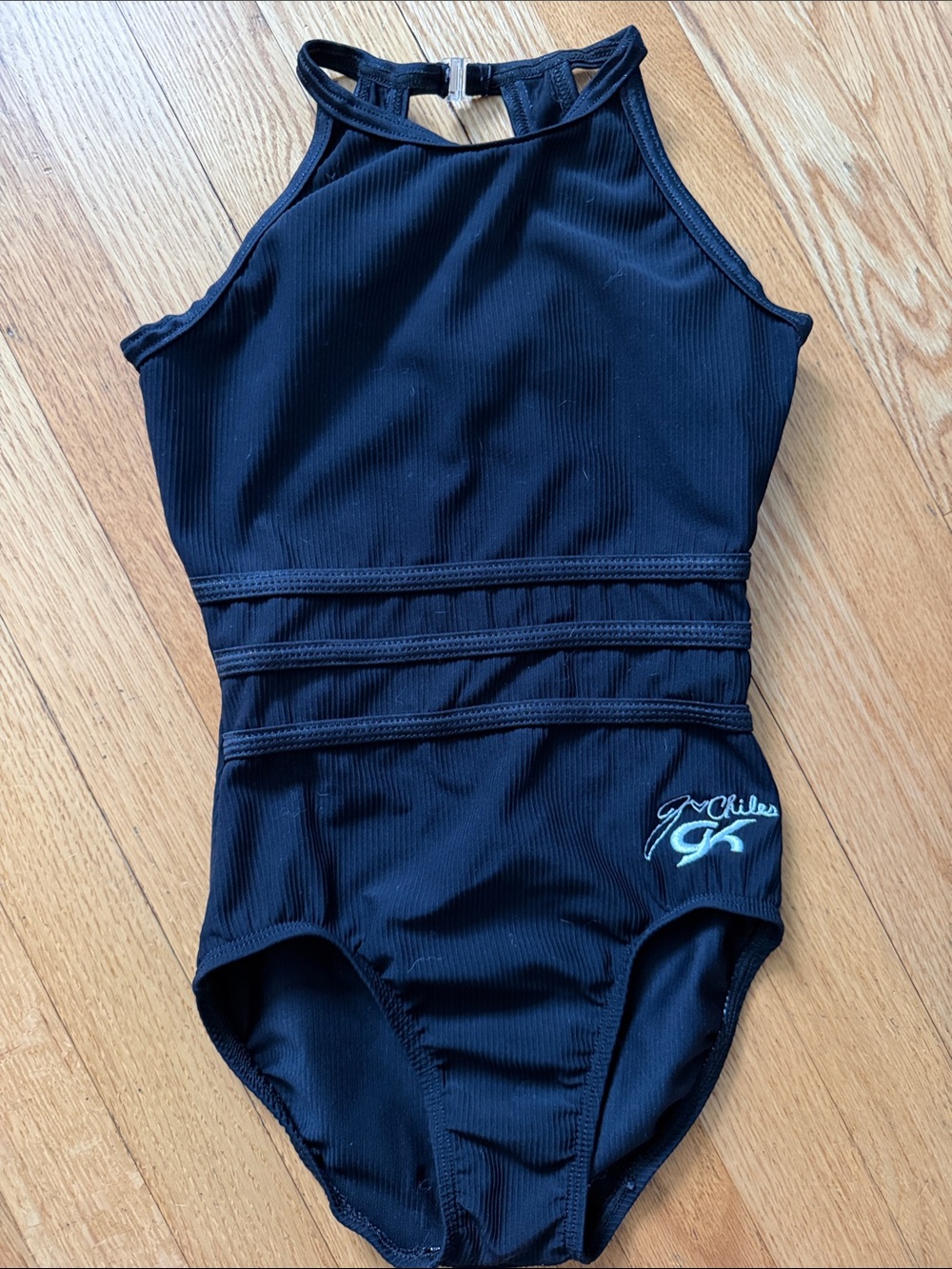 Jordan Chiles Black Gymnastics Leotard with Strappy Waist Detail - AXS